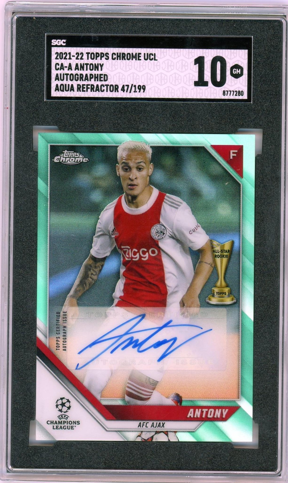 2021 Topps Chrome #CA-A Antony Aqua Rookie /199 Auto SGC 10 Gem Mint AFC Ajax