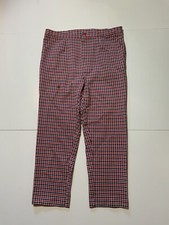 Vintage 70s 80s Red White Blue Houndstooth AOP Disco Polyester Mod Atomic Pants