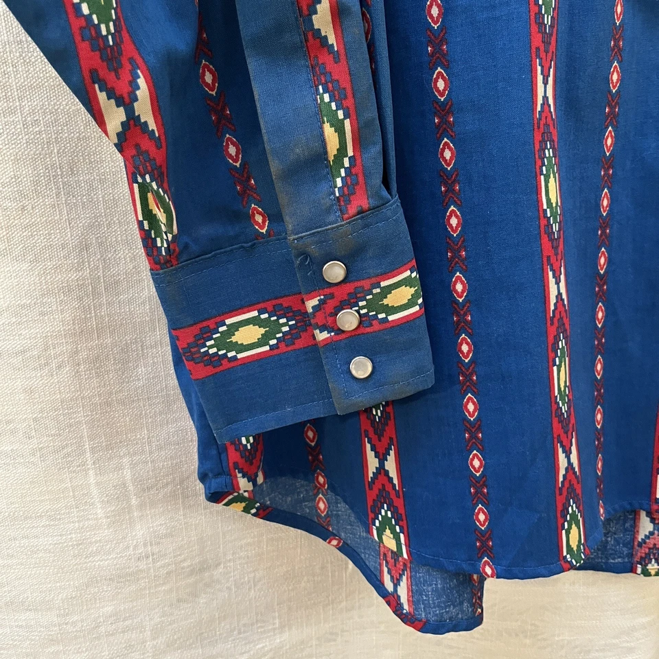 VTG Rustler Wrangler Western Checotah Shirt XXXL Blue Pearl Snap Button L/S Men - Image 4 of 4