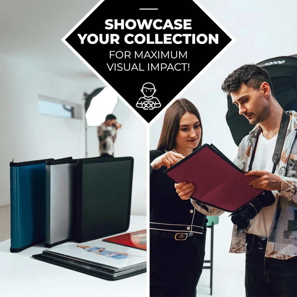 Álbum de fotos 8X10 (azul) con papel de montaje negro, 8 X 10 portafolio de fotos y arte Foto 4 de 4