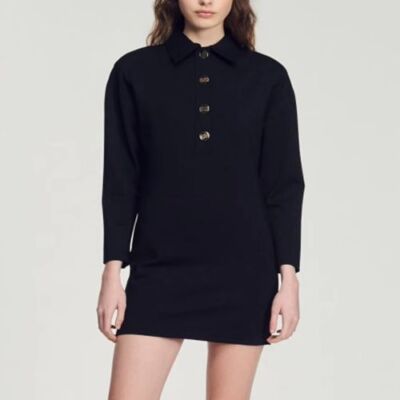 Sandro Polo Collar Straight-LegDress Long Sleeve Fit Mini Dress for Ladies