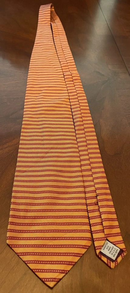Corbata de cuello vintage Alfani dorada roja hecha a mano 100 % seda importada para hombre hecha en EE. UU. Foto 3 de 4