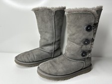 UGG Australia Size US 4 Gray Bailey Button Winter Boots 1962 Leather/ Wool EU 34