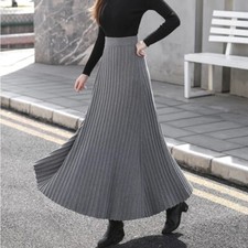 Winter Thickening Modal Maxi Long Rib Knitted Skirts High Waist Pleated Skirt