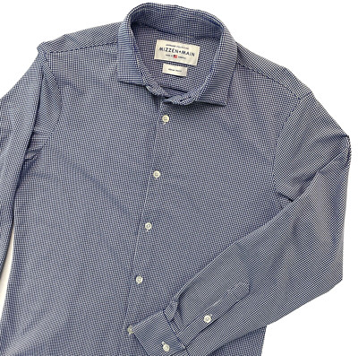 Mizzen + Main Shirt Mens Medium Trim Fit Blue Micro Check Button Performance