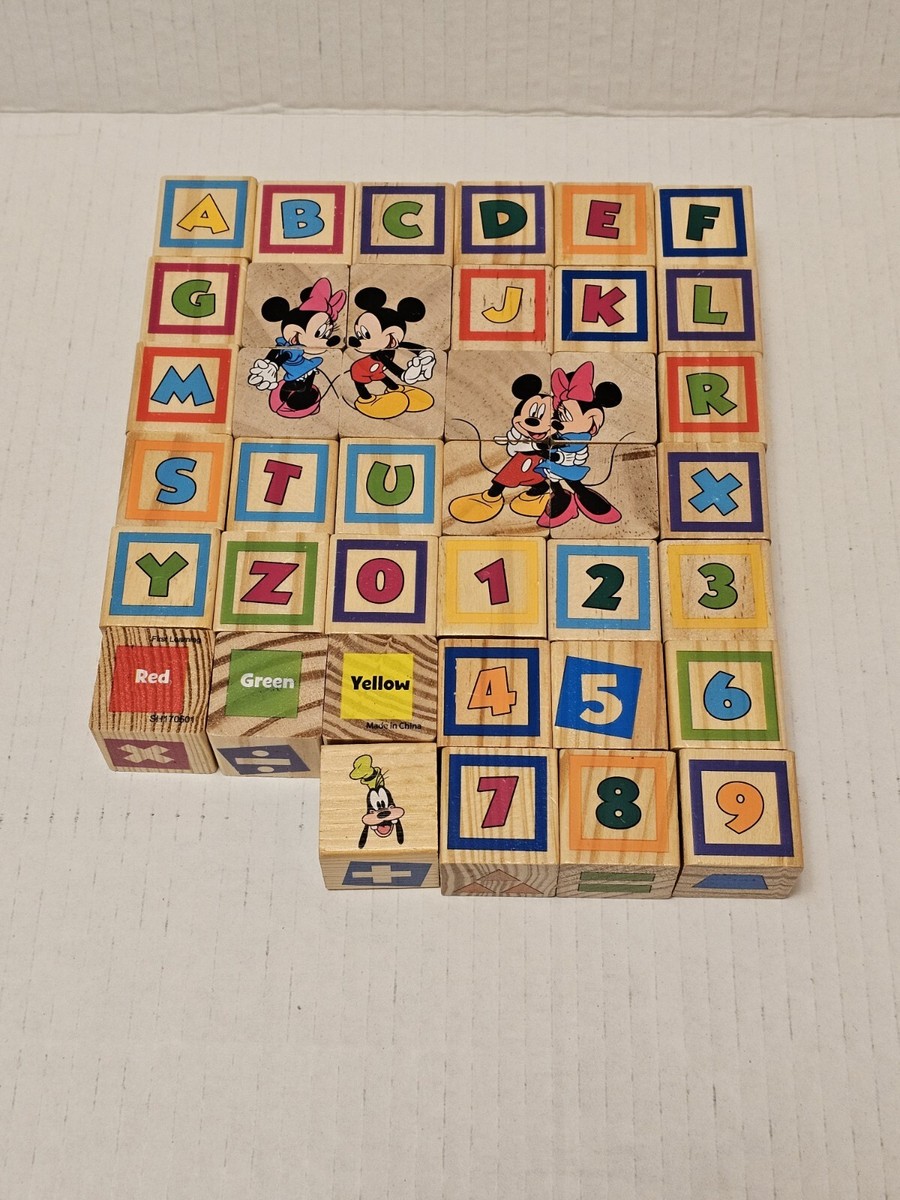 Disney Wooden Blocks Mickey Mouse 40 Letters Shapes Colors 