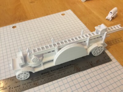 S SCALE HORSE DRAWN TILLER HOOK & LADDER FIRE WAGON TRUCK unpainted 3 D model