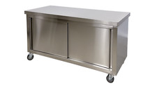 60" Sliding Door Work Table Cabinet Stainless Steel