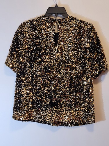 Alex Marie Fully Sequined Top Short Sleeve GOLD Full Lined Round Neck Sz S NWT - Picture 5 of 6