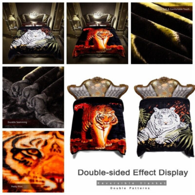2 Ply Tiger Blanket Crystal Velvet Plush Mink King Size Blankets 10 LBS 85''x93''