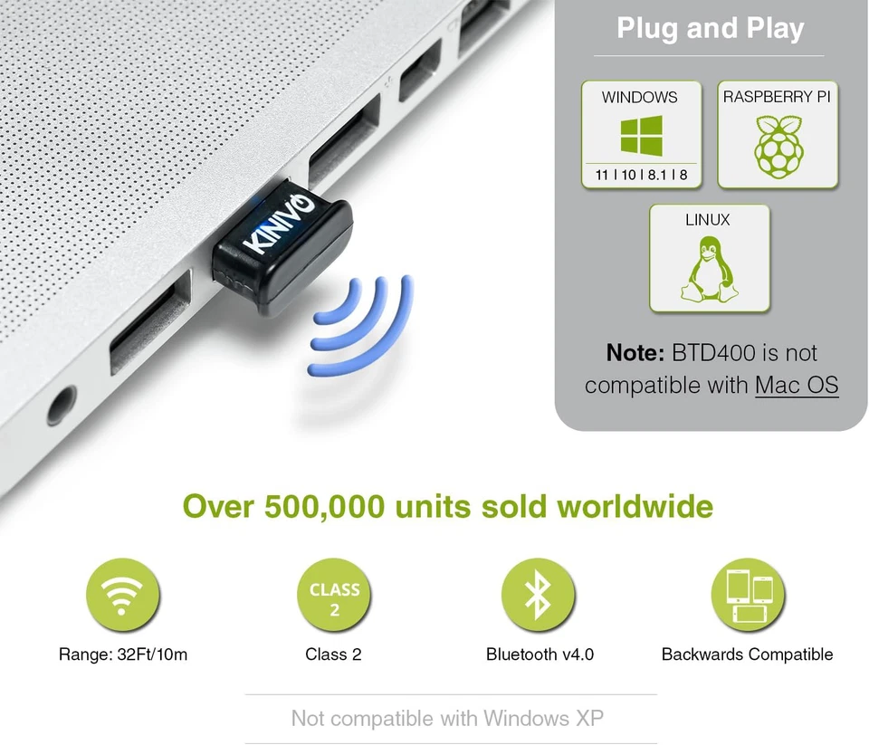 Kinivo USB Bluetooth Adapter for PC BTD400 Bluetooth 4.0 Dongle Receiver, Low - - Image 3 of 4