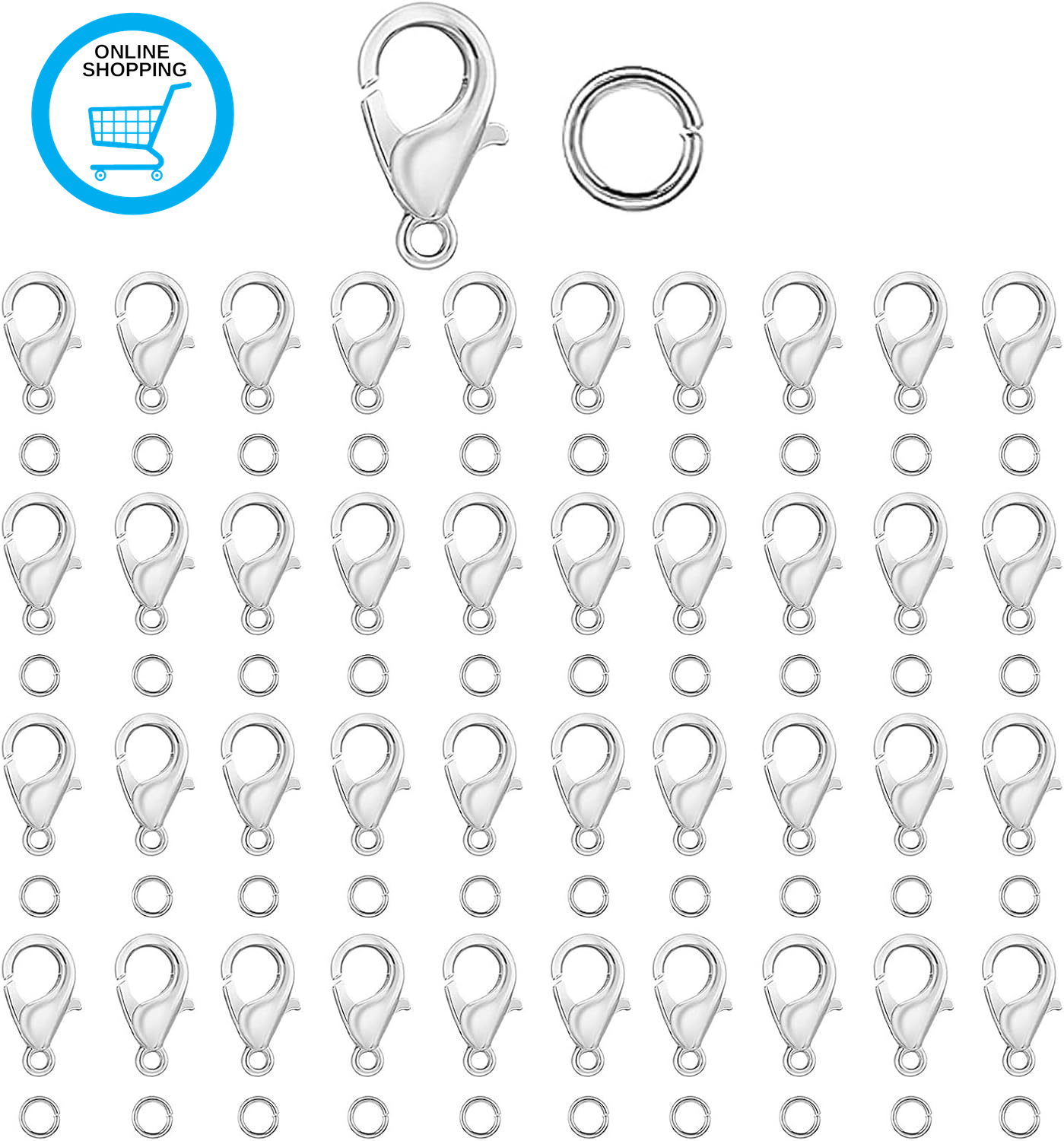 250Pcs Silver Lobster Clasps and Open Jump Ring, Jewelry Bracelet Connectors Bra