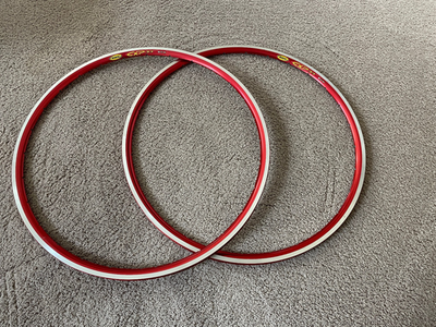 MAVIC CXP33 700C 28 HOLE RED CLINCHER RIM SET, NOS (NEW, OLD STOCK