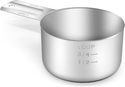 1PCS 1Cup (240Ml, 8Oz) Single Measuring Cup, Stainless Steel Measure Scoop, Met