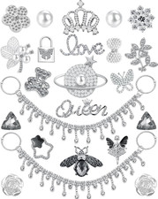 24Pcs Bling Shoe Charms Designer Decoration Rhinestone Chain Pearl Gems Rhinesto