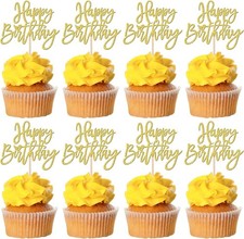 24 PCS Happy Birthday Cupcake Toppers Glitter Picks for Celebrating Anniversary