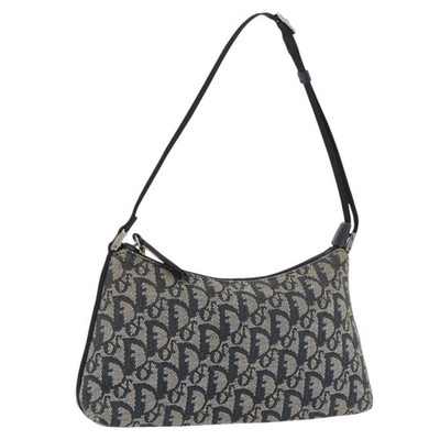 Christian Dior Trotter Canvas Accessory Pouch Navy Silver Auth