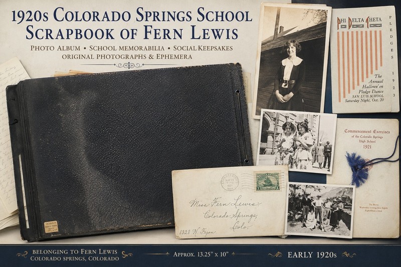 1923 antique SCHOOL SCRAPBOOK colorado springs FERN LEWIS PHOTOS PHI DELTA THETA