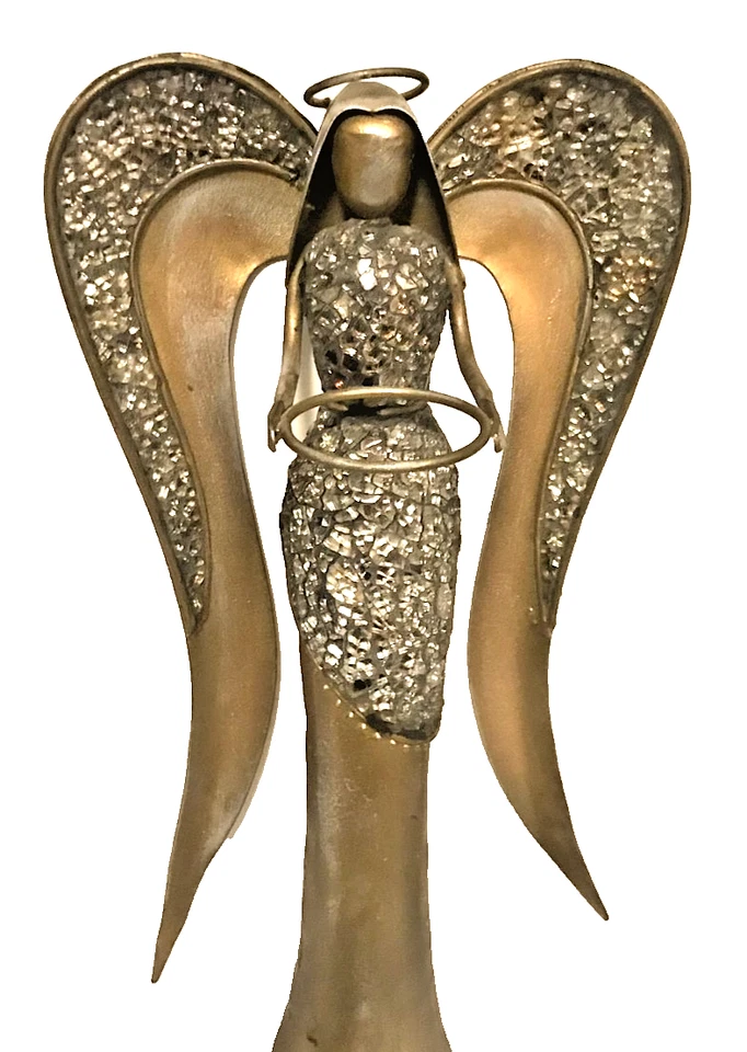 Ángel con alas candelabro votivo oro imitación piedras preciosas 20" cerámica metal Foto 4 de 4