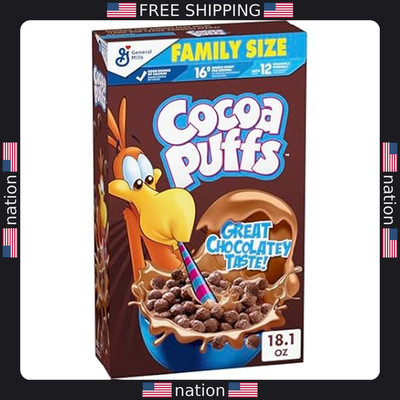 Cocoa Puffs Whole Grain Chocolatey Cereal, Family Size, 18.1 oz Box