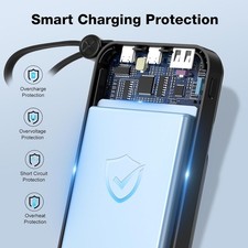 20000mAh Power Bank Built-in Cables USB-C Fast Portable Charger Battery Pack