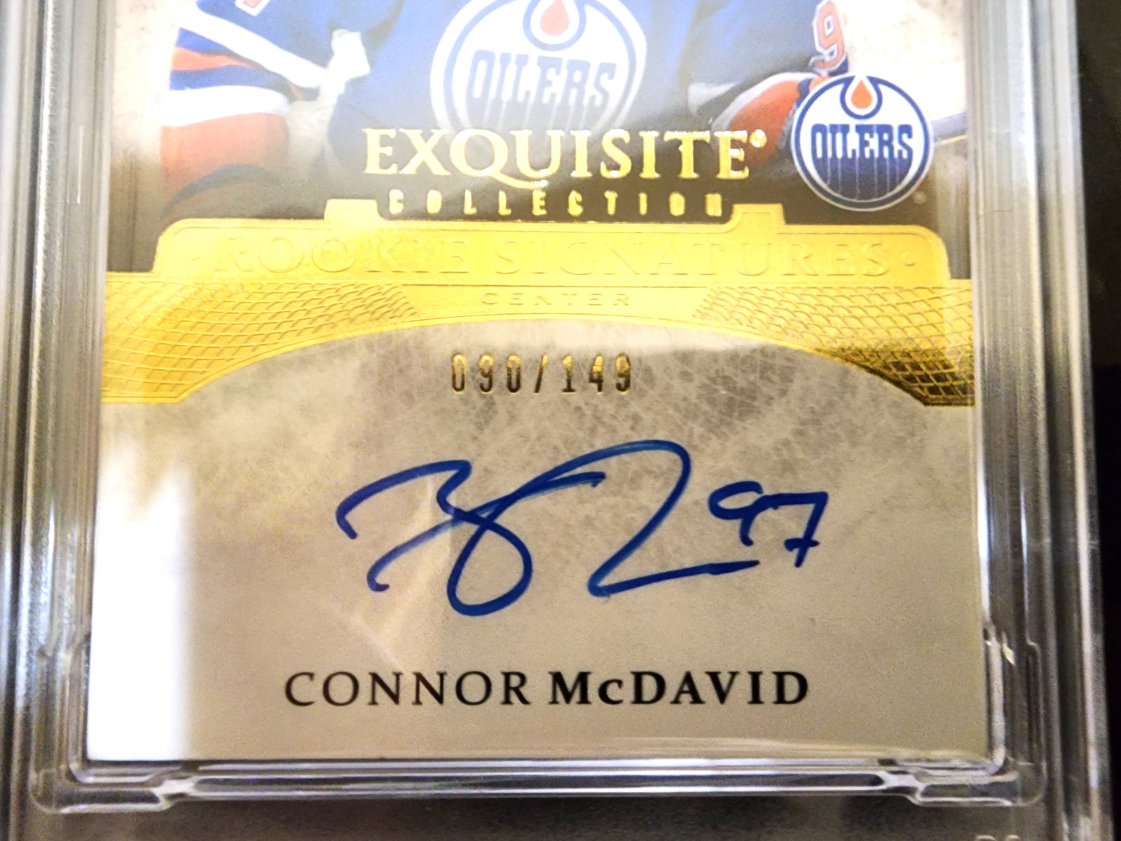 2015-16 Upper Deck Ice Exquisite Collection Connor McDavid Auto RC 90/149 PSA 7 view 4