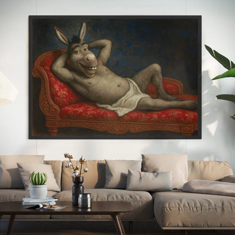 Impresión de burro renacentista, divertido arte de pared de baño, divertida impresión de arte meme Foto 3 de 4
