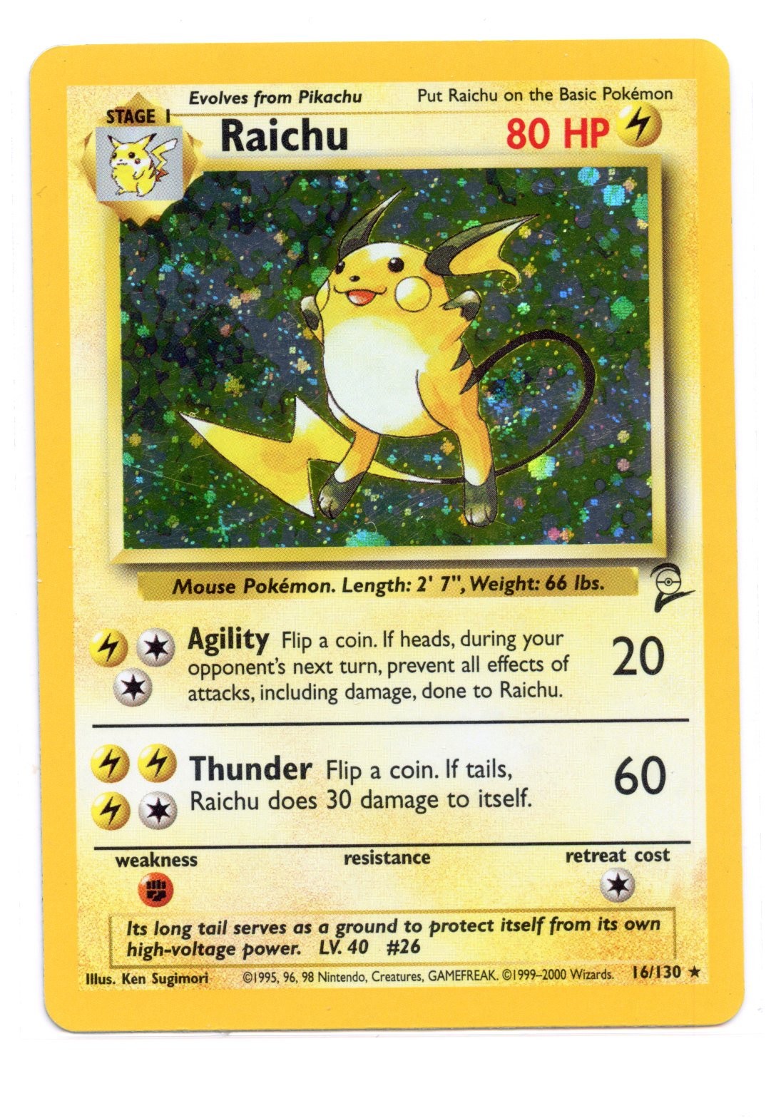 Raichu 16/102 HOLO Rare Base Set 2 Pokemon English Card FART SWIRL LP