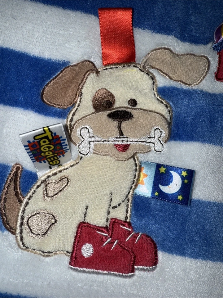 Taggies Blue Baby Blanket Plush Spotted Dog Doghouse 30x40" Sensory Tags Lovey - Image 3 of 4