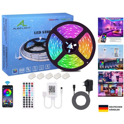 LIGHT 5M LED Strip RGB SMD 5050 Bluetooth Streifen, Band, 12V Netzteil & 44 Key