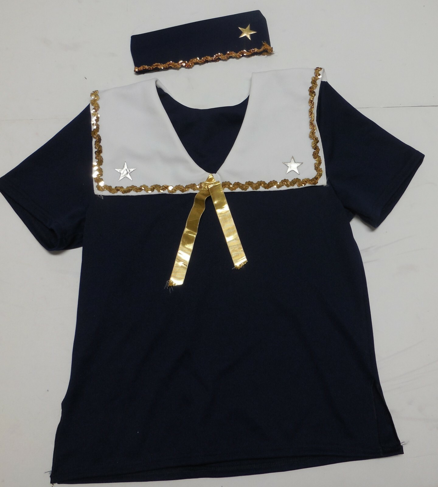Navy Blue Sailor Dance Costume with Silver Gold Stars and Hat Mens Medium NWOT