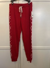 PJ SALVAGE S Red Snowflake Lounge Jogger Pajama Sleep Bottoms Pants New 
