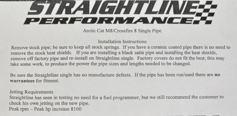 Straightline Performance Pipe 131-134 2007 2008 2009 ARCTIC CAT M8 CROSSFIRE Foto 2 de 2