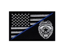 Police Shield Eagle Logo Usa Flag Thin blue Line hook Fastener Patch (PO2)