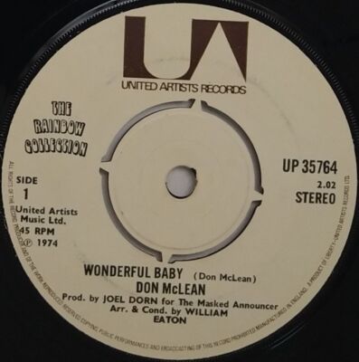 Don McLean Wonderful Baby 7'' Single (1974) United Artists  UP 35764