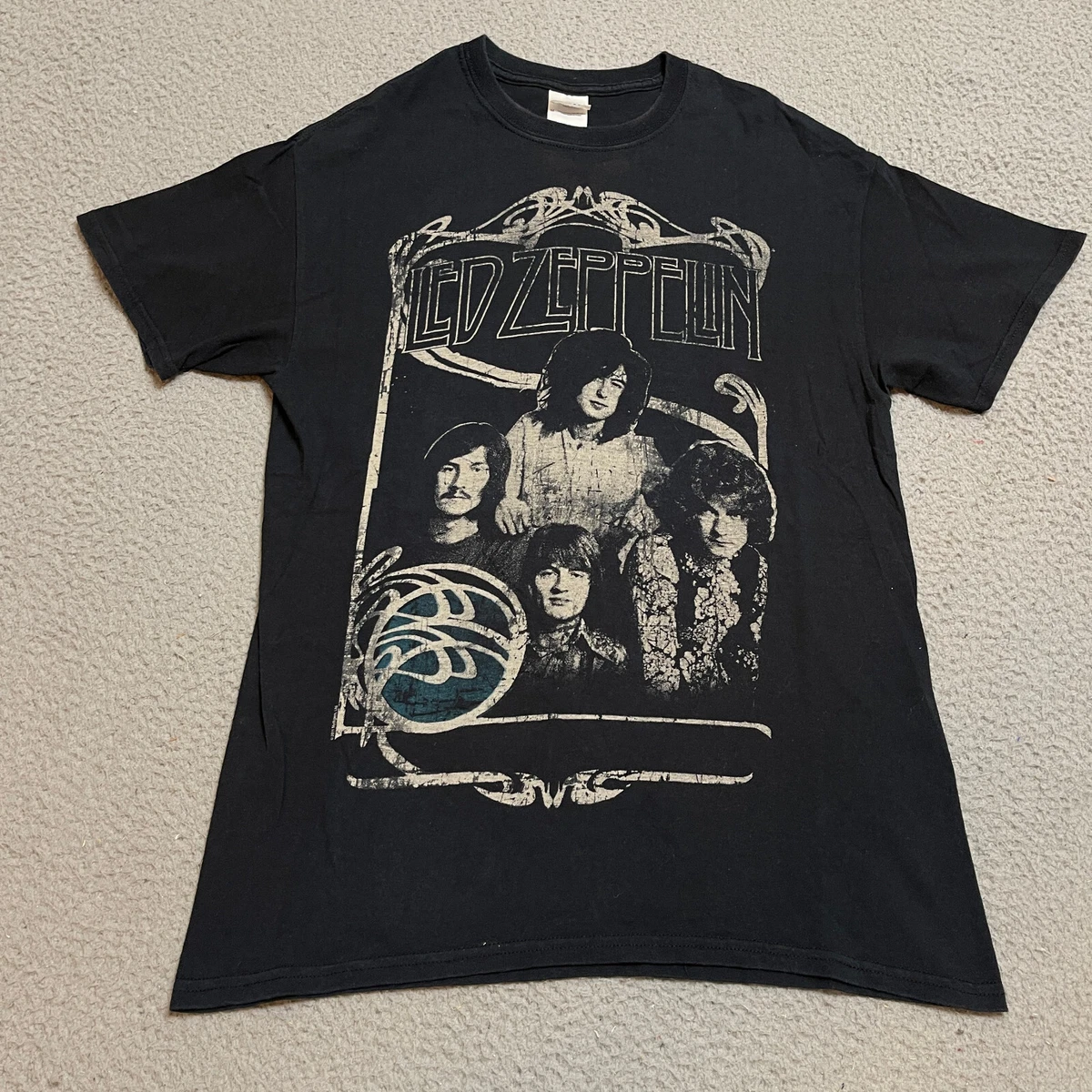 VINTAGE Led Zeppelin Shirt Mens Medium Black Rock Music 70s 80s Retro Casual