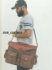  Vintage Leather Messenger Shoulder Briefcase multipurpose Model Genuine bag 