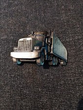 VTG 1980 Belt Buckle Semi Truck Cutout Big Rig Long Haul 18 Wheeler 4"L 2 5/8"H