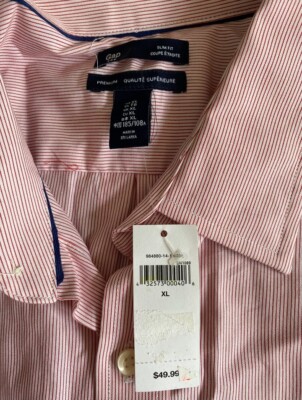 Gap Premium Slim Fit LS Button Up Dress Shirt,White Red Pin Stripe,Men's  XL,NWT | eBay