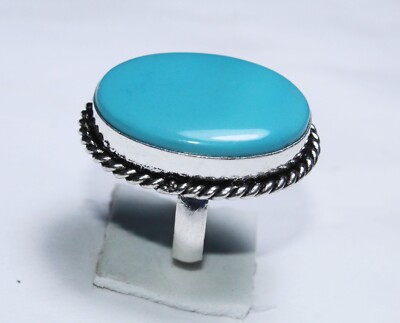 Top Turquoise Oval Shape Handmade Gemstone Ring Jewelry Ring Size 7.2 inches