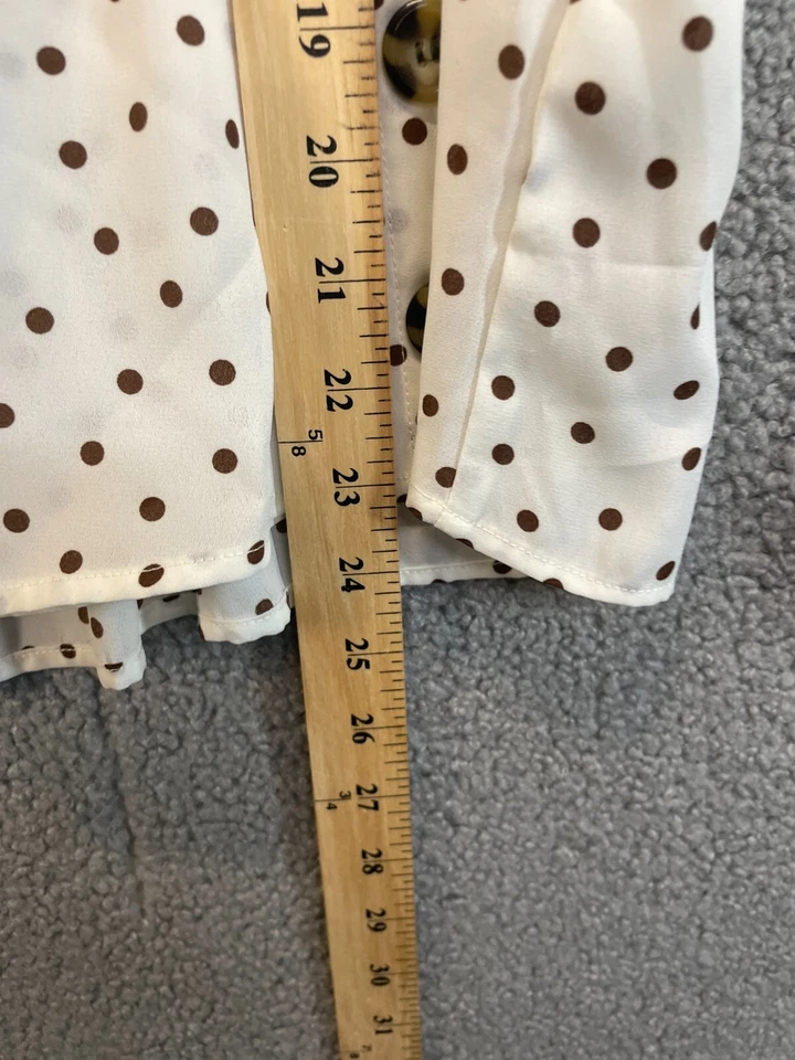 Almost Famous Women  Cream and Brown Dots Balloon Sleeve Long Sleeve Dress Top L - Image 4 of 4