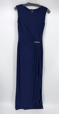 CHAPS Women’s Blue Formal Evening Dress Maxi Ruffle Drape Embellishment Size 4