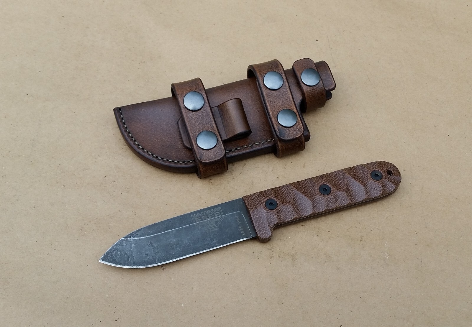 ESEE PR4 CUSTOM LEATHER SHEATH (SHEATH ONLY) READ DESCRIPTION!!! | eBay