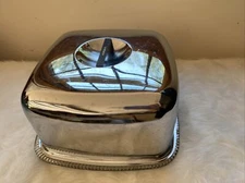 Vintage KROMEX MCM Square Chrome metal & Glass CAKE TRAY SERVER CARRIER 1950s