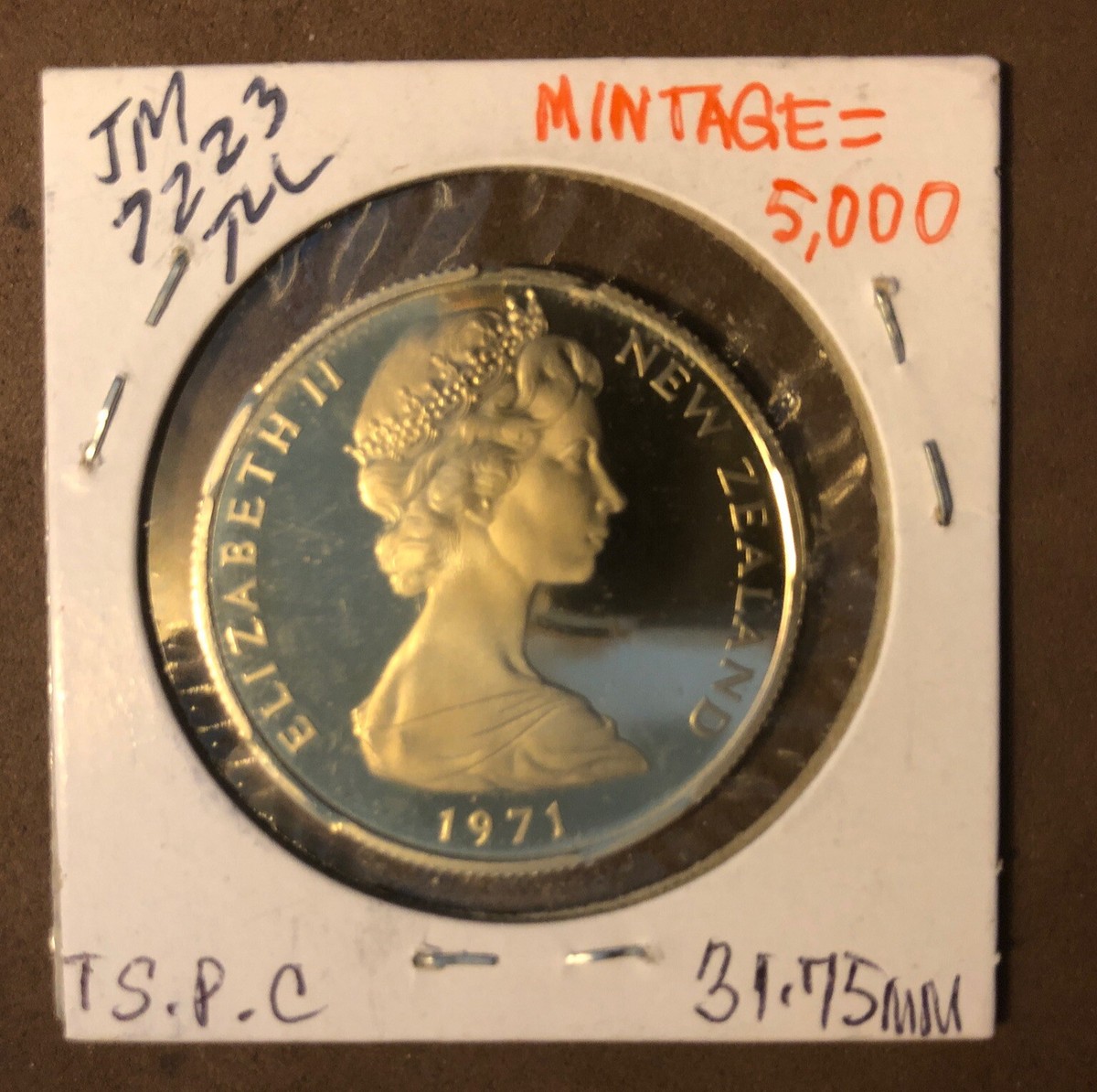 1971 New Zealand 50 Cents PROOF Copper Nickel Coin-31.75MM-KM#37.1