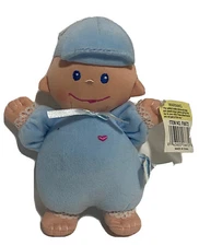 Well Made Toys Plush Goo-Goo Baby Blue Rattle Doll Heart Stuffed Lovey Doll 8"