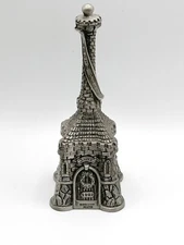 1992 Kirk Stieff Pewter Christmas Bell Santa Claus North Pole House Workshop