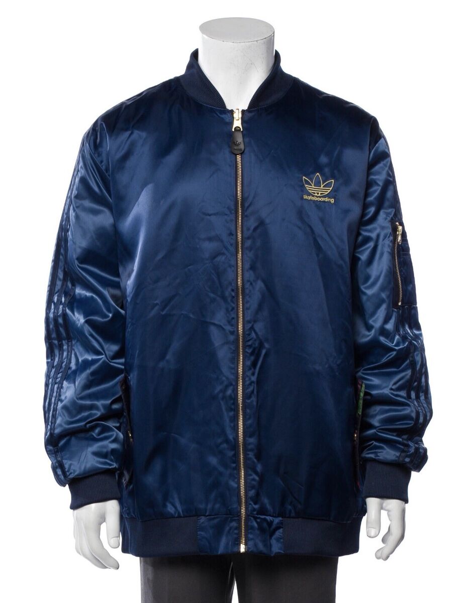 Adidas Originals Jacket Men Size XL Blue Satin Ari Adidas Originals Jacket Men Size XL Blue Satin Ari