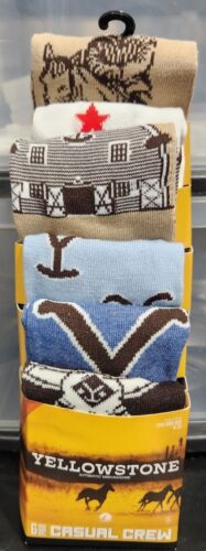 6 Pair Unisex Crew Socks Yellowstone Ranch  Fits shoe Size 8-12 men. Beth Dutton - Picture 1 of 2