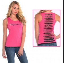 PINK BACHELORETTE PARTY TANK TOP GOLD BLING BLACK LACE SASSY BRIDE S/M NEW